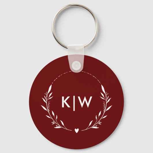 Bordeaux en wit | Monogram moderne Initialen Sleutelhanger (Achterkant)