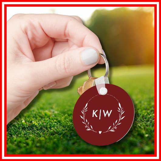 Bordeaux en wit | Monogram moderne Initialen Sleutelhanger