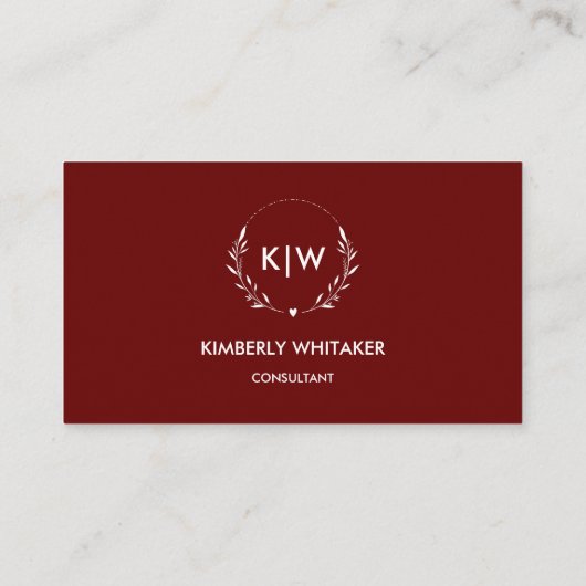 Bordeaux en wit | Monogram moderne Initialen Visitekaartje (Achterkant)