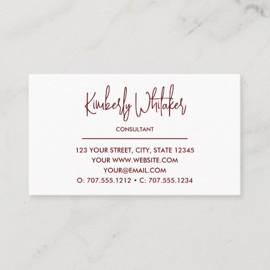 Bordeaux en wit | Monogram moderne Initialen Visitekaartje (Voorkant)