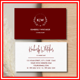 Bordeaux en wit | Monogram moderne Initialen Visitekaartje