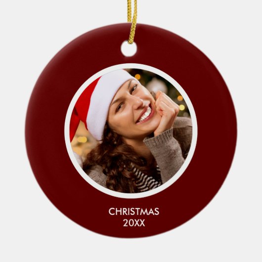 Bordeaux en Witte Moderne Initialen Monogram FOTO Keramisch Ornament (Voorkant)