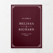 Bordeaux en witte monogram QR-code trouwkaart Drieluik Uitnodiging (Cover)