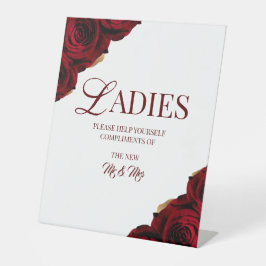 Bordeaux en Witte Trouw Dames Badkamer Reclamebord Met Voetstuk