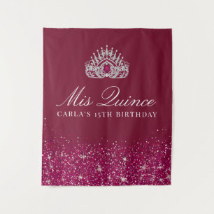 Bordeaux en zilver glinsteren Quinceanera achter Wandkleed