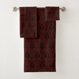 Bordeaux en zwart damast monogram patroon bad handdoek