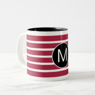 Bordeaux en Zwarte Gestreepte Monogram Tweekleurige Koffiemok