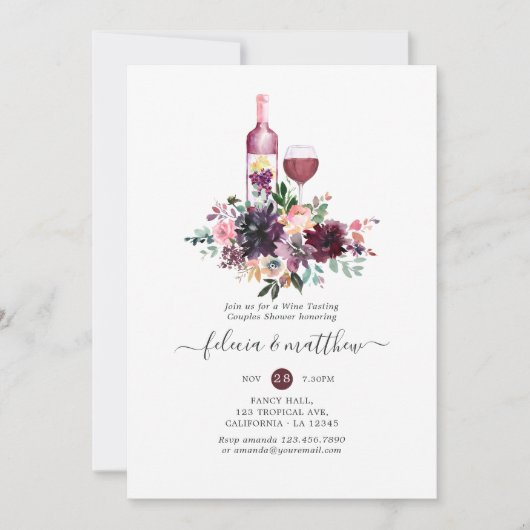 Bordeaux Floral Wine Tasting Couples Shower Kaart (Voorkant)