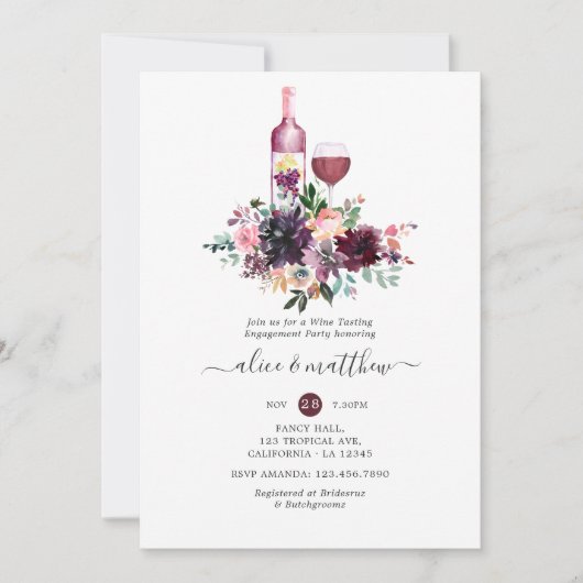 Bordeaux Floral Wine Tasting Engagement Kaart (Voorkant)