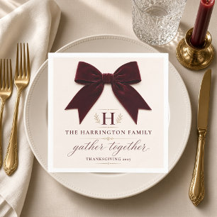 Bordeaux Fluwelen Strik Monogram Personalized Servet