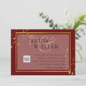 Bordeaux FOTOBruiloft Uitnodiging QR Code Bewaar D (Staand voorkant)