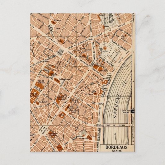 Bordeaux France Vintage Map Briefkaart (Voorkant)