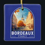 Bordeaux Frankrijk Travel Art Embleem Keramisch Ornament<br><div class="desc">Bordeaux retro vector reisontwerp. Bordeaux,  het centrum van de beroemde wijnbouwregio,  is een havenstad aan de rivier de Garonne in het zuidwesten van Frankrijk.</div>