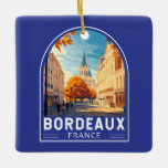 Bordeaux Frankrijk Travel Art Embleem Keramisch Ornament<br><div class="desc">Bordeaux retro vector reisontwerp. Bordeaux,  het centrum van de beroemde wijnbouwregio,  is een havenstad aan de rivier de Garonne in het zuidwesten van Frankrijk.</div>