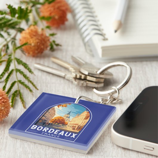 Bordeaux Frankrijk Travel Art Embleem Sleutelhanger (Voorkant Rechts)