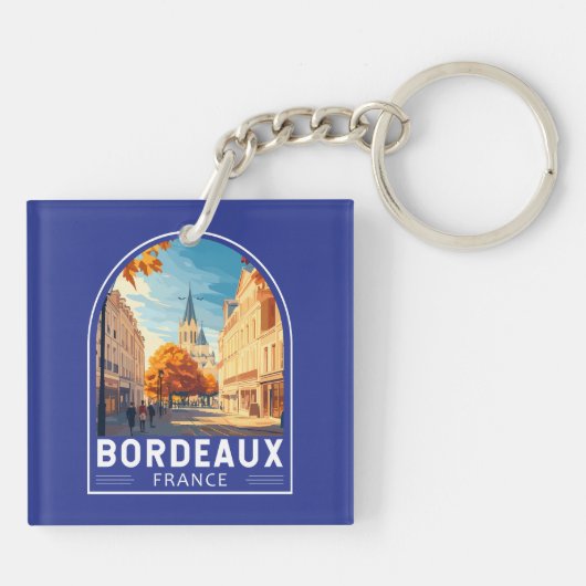 Bordeaux Frankrijk Travel Art Embleem Sleutelhanger (Achterkant)