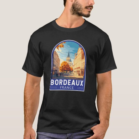 Bordeaux Frankrijk Travel Art Embleem T-shirt (Voorkant)