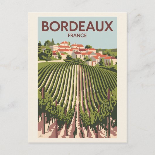 Bordeaux Frankrijk Vineyard Travel Art Vintage Briefkaart (Voorkant)
