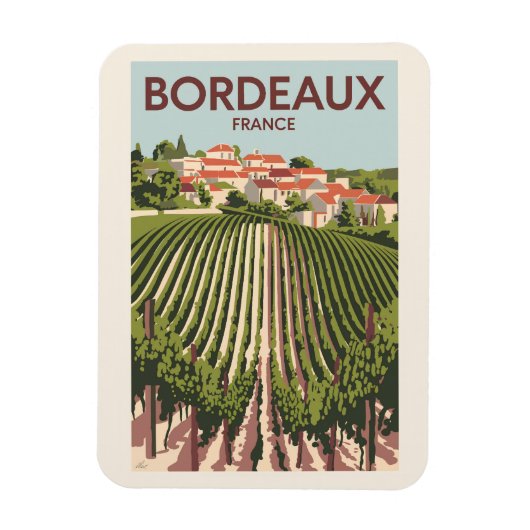 Bordeaux Frankrijk Vineyard Travel Art Vintage Magneet (Verticaal)