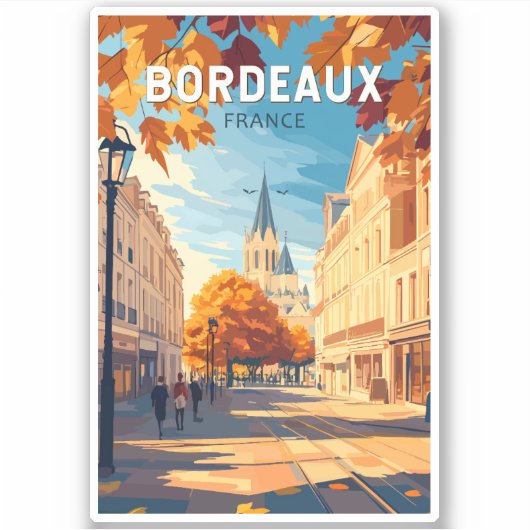 Bordeaux Frankrijk Vineyard Travel Art Vintage Sticker (Voorkant)