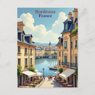 Bordeaux Frankrijk vintage reis waterverf Briefkaart