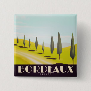 Bordeaux, Franse vintage-reisposter Vierkante Button 5,1 Cm