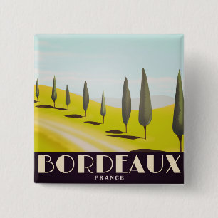 Bordeaux, Franse vintage-reisposter Vierkante Button 5,1 Cm