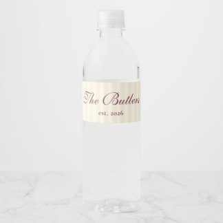 Bordeaux gestreepte etiket voor waterfles met acht
