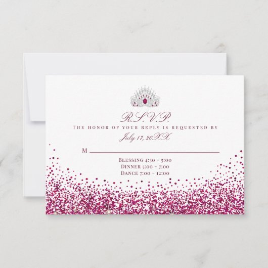 Bordeaux Glitter Reactiekaarten RSVP Kaartje (Voorkant)