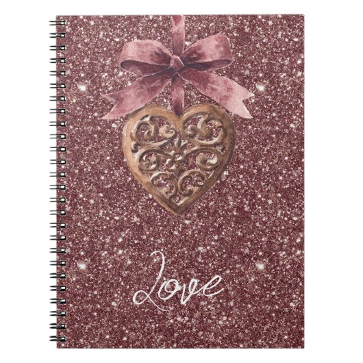Bordeaux Glitter Strik Hart Notitieboek (Voorkant)