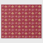 Bordeaux Gold Fleur de Lis kerst Cadeaupapier (Vlak)