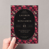 Bordeaux Gothic Paisley Wedding Acryl Uitnodigingen (Insitu (Draagbaar))