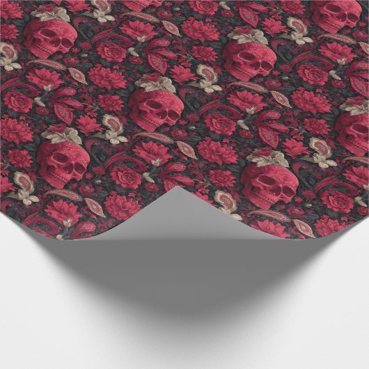 Bordeaux Gothic Paisley Wedding Cadeaupapier (Hoek)