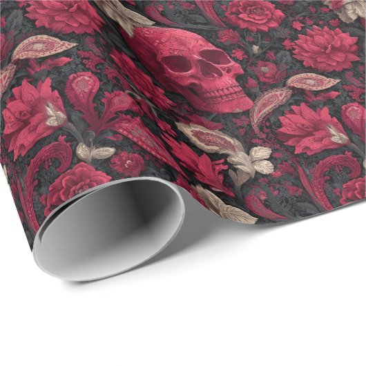 Bordeaux Gothic Paisley Wedding Cadeaupapier (Rol Hoek)