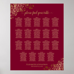 Bordeaux & Goud 19 Bruiloft Tafelstoelen Plattegro Poster