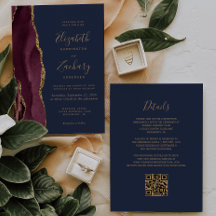 Bordeaux Goud Agaat Marineblauw QR Code Trouwen