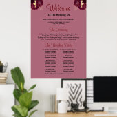 Bordeaux/Goud Bloem Bruiloftsceremonie Programma B Poster (Thuiskantoor)