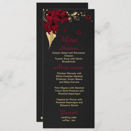 Bordeaux goud bloem zwart menu (Voorkant / Achterkant)