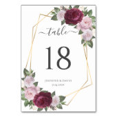 Bordeaux Goud Blush Bloemen Bruiloft Tafel Nummer Kaart (Achterkant)