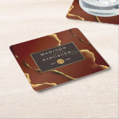 Bordeaux Goud Elegante Inktkleurige Abstracte Trou Kartonnen Onderzetters (Schuin)