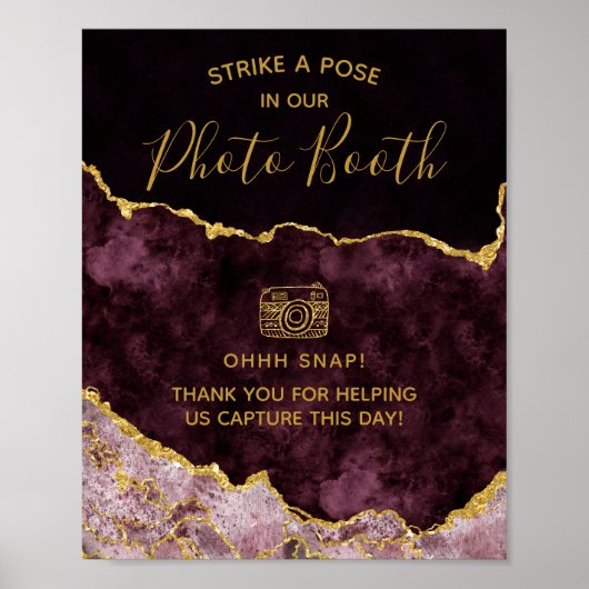 Bordeaux Goud Folie Agate Fotohokje Trouwsign Poster (Voorkant)