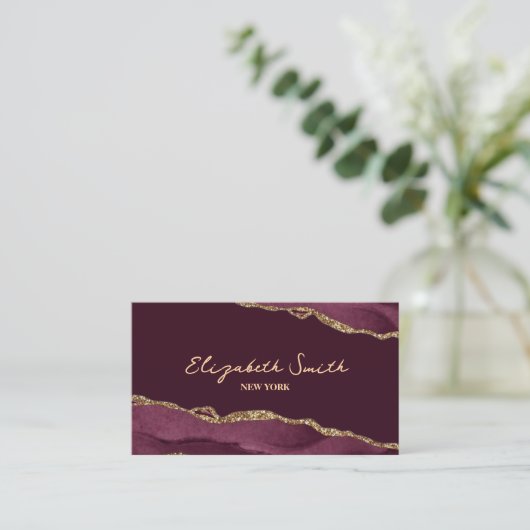Bordeaux & goud marmer visitekaartje (Staand voorkant)
