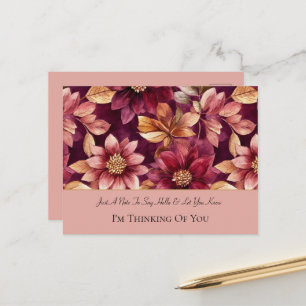 Bordeaux Gouden Bloemen Bladeren Denken Aan Jou Briefkaart