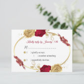 bordeaux & gouden bloemen & gouden bladeren RSVP-k RSVP Kaartje (Staand voorkant)