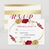 bordeaux & gouden bloemen & gouden bladeren RSVP-k RSVP Kaartje (Voorkant / Achterkant)
