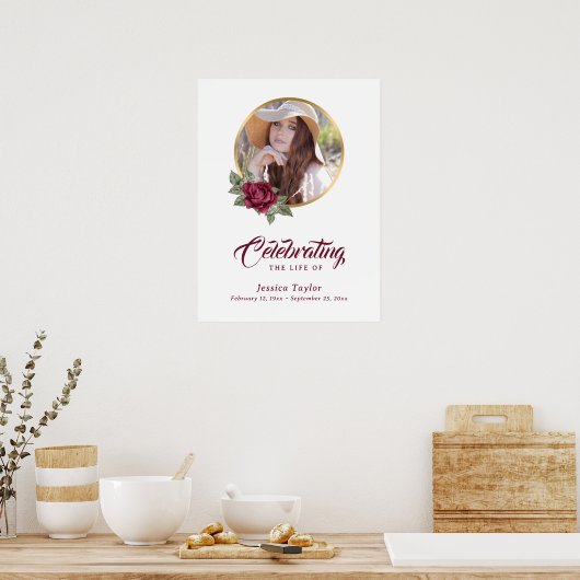 Bordeaux Gouden Bloemstuk Funeral Welcome Bord Poster (Keuken)