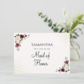 Bordeaux Gouden Bruidsmeisje Aanzoekkaart (Staand voorkant)