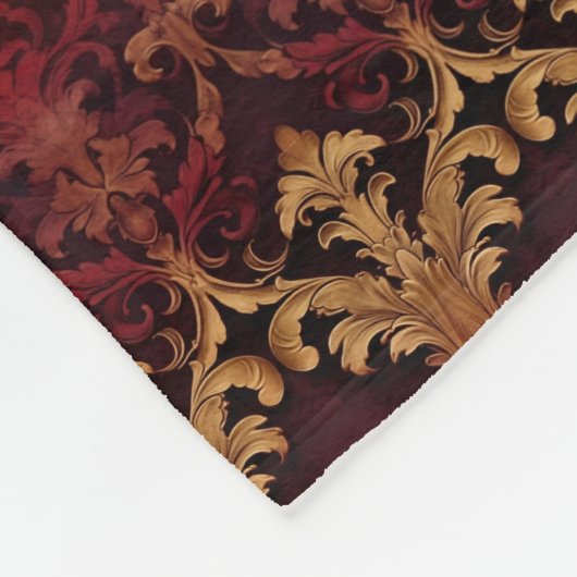 bordeaux gouden damast patroon fleece deken (Hoek)