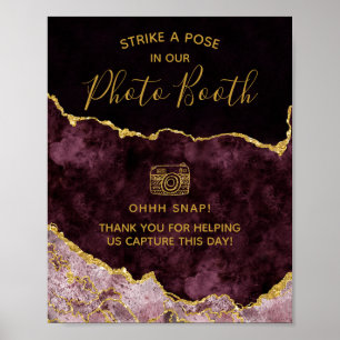 Bordeaux Gouden Folie Agate Fotohokje Huwelijksbor Poster