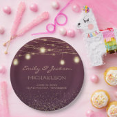 Bordeaux Gouden Glitter Slingerlicht Lantaarn Brui Papieren Bordje (Feest)